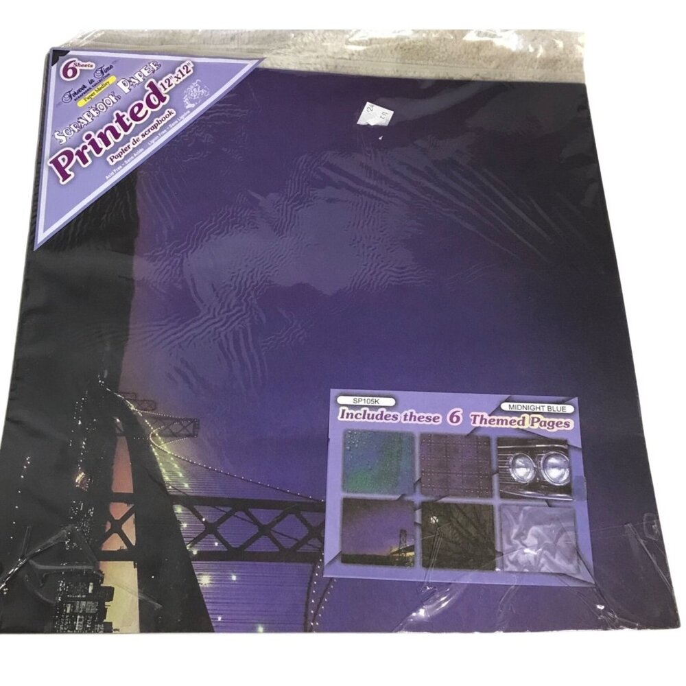 Forever in Time Scrapbook Paper 6 Sheets 12" X 12" Midnight Blue Bridge Car
